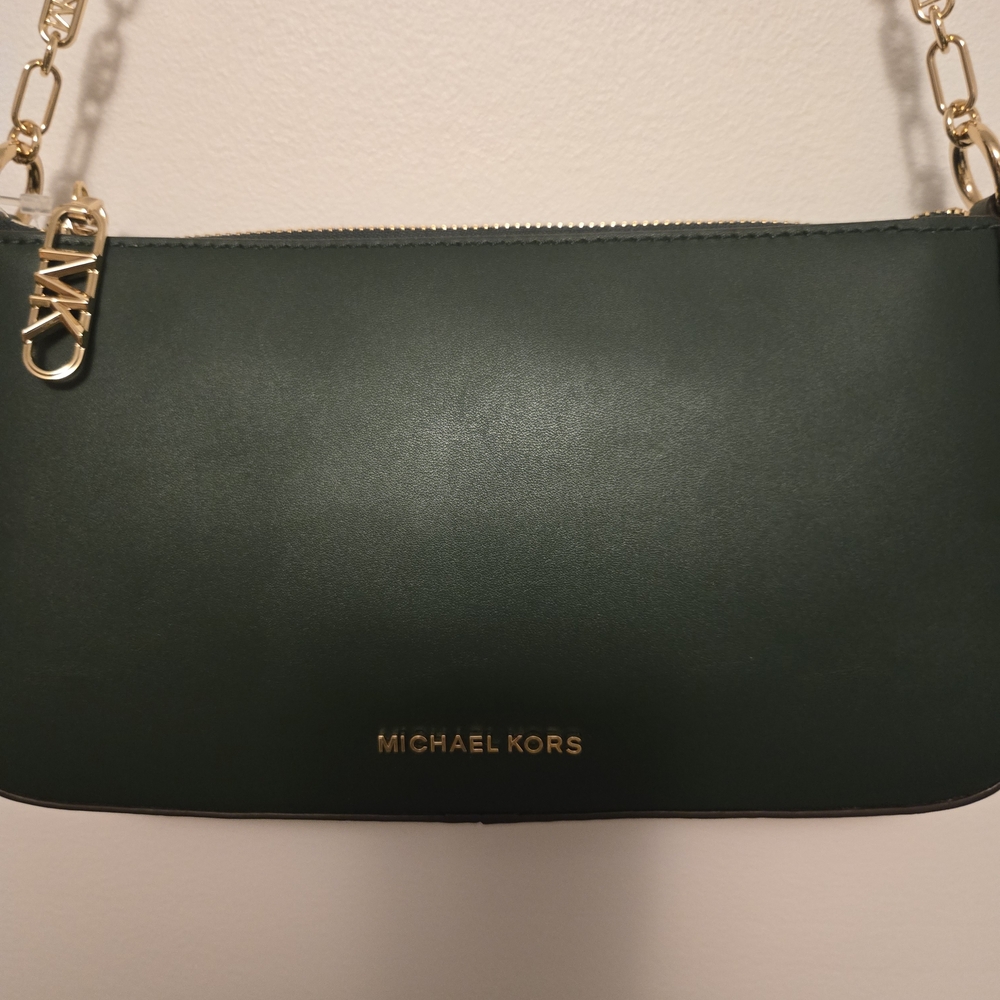 Michael Kors Dark Green Shoulder Bag with Gold Accents